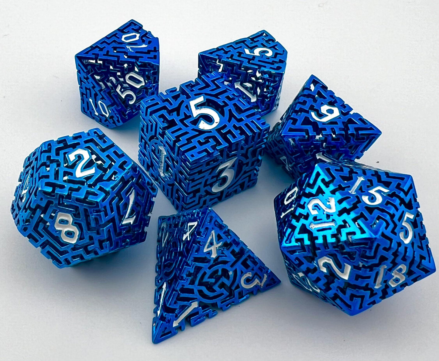 HL-02 Blue, Labyrinth Series, Hollow-Metal Dice Set