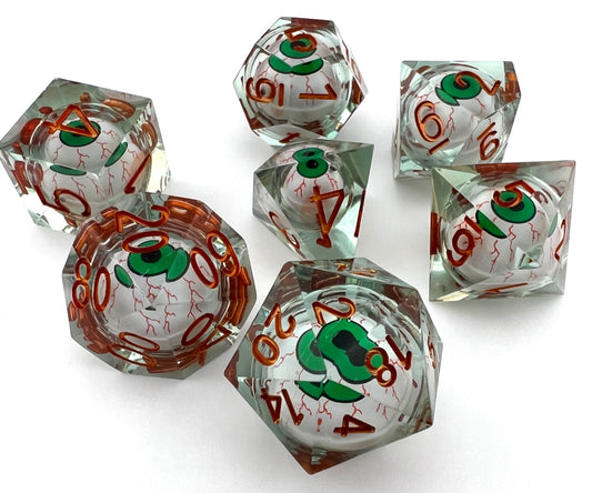 SL-12 Green, Floating-Eyeball, Liquid-Core-Series, Sharp-Edged, Resin Dice Set