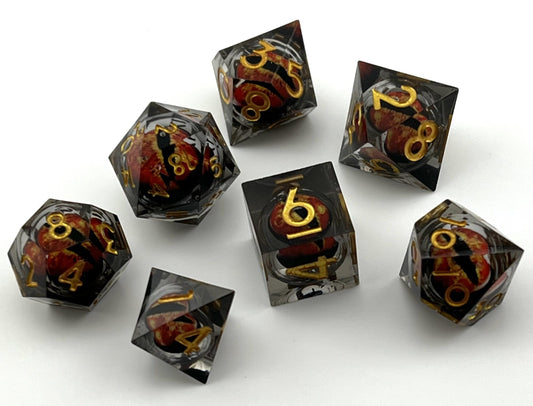 SL-21 Red, Floating-Dragon-Eye, Liquid-Core-Series, Sharp-Edged, Resin Dice Set